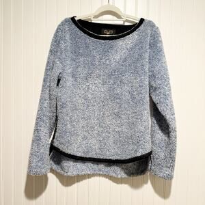 Wooly Bully Wear Blue Furry Sweatshirt Side Buttons Size Large